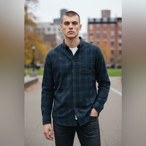 rag & bone Navy and Green Plaid Shirt